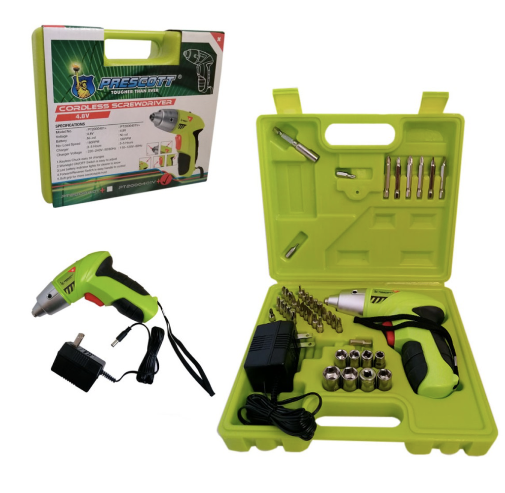 44PC ACCESSORIES CORDLESS SCREWDRIVER PT2000401 PRESCOTT