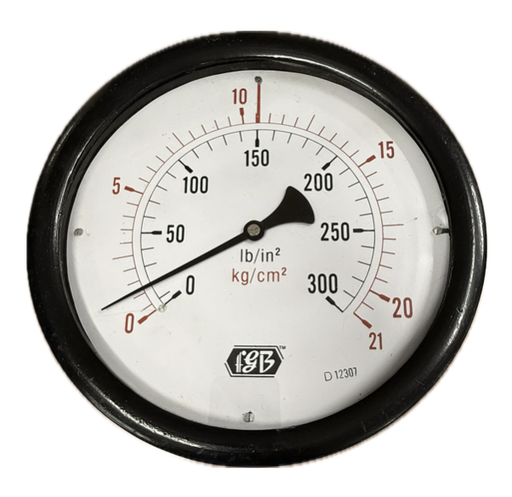 [1583] PRESSURE GAUGE 10" 21BAR/300PSI 3/8" BACK FGB