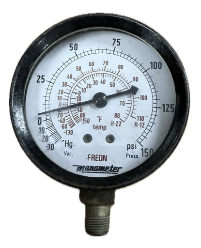 [1606] FREON PRESSURE GAUGE 2-1/2" 30INHG-150PSI 1/8" BOTTOM MANOMETER