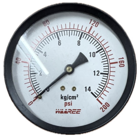 [1631] PRESSURE GAUGE 4" 14BAR/200PSI 3/8" BACK WAREE