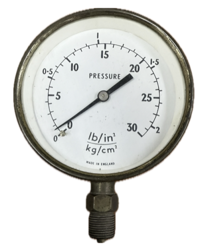 [1640] PRESSURE GAUGE 4" 2BAR/30PSI 3/8" BOTTOM UK BRASS