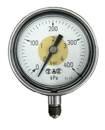 [1656] PRESSURE GAUGE 4" 4PSI/400KPA 3/8" BOTTOM NAF