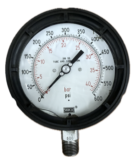 [1657] PRESSURE GAUGE 4" 40BAR/600PSI 1/2" BOTTOM GLYCERINE WIKA