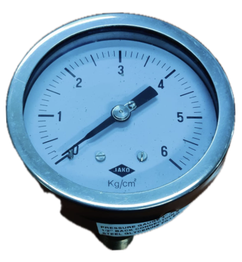 [1663] PRESSURE GAUGE SS 4" 6BAR 1/2" BACK GLYCERINE JAKO