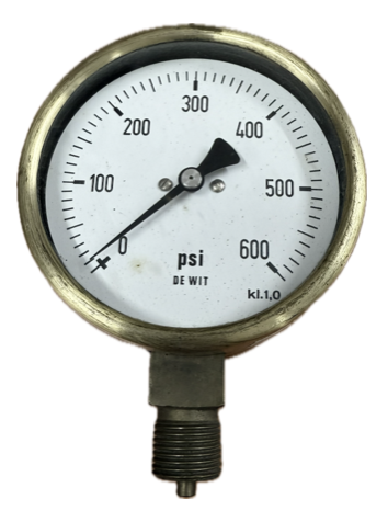 [1667] PRESSURE GAUGE 4" 600PSI 1/2" BOTTOM DEWIT