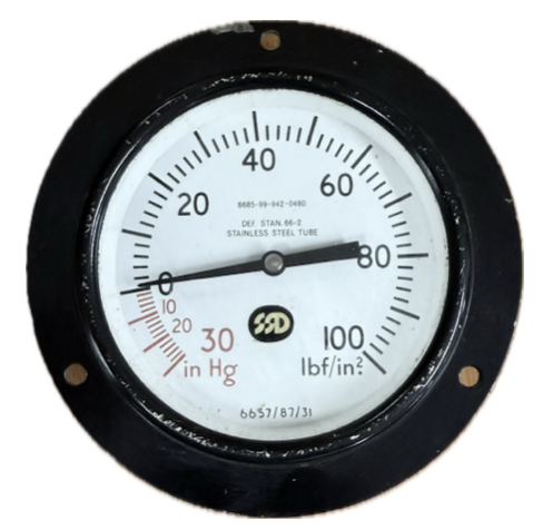 [1671] PRESSURE GAUGE 4" -30INHG-100PSI 3/8" BOTTOM AMMONIA SSD