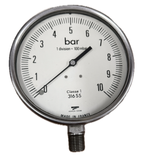 [1679] PRESSURE GAUGE 6" SS 10BAR 1/2" BOTTOM FRANCE