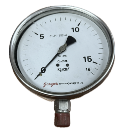 [1682] PRESSURE GAUGE 6" SS 16BAR 1/2" BOTTOM  BOURDON GLYCERINE