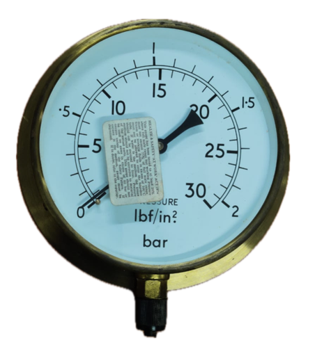 [1684] PRESSURE GAUGE 6" 2BAR/30PSI 3/8" BOTTOM UK