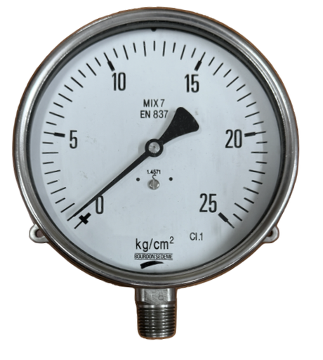 [1685] PRESSURE GAUGE 6" SS 25BAR 1/2" NPT BOTTOM BOURDON SEDME