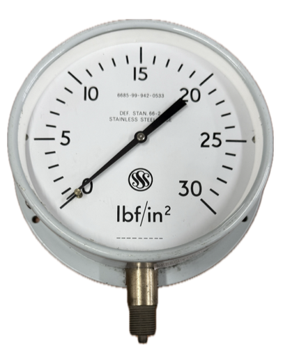 [1692] PRESSURE GAUGE 6" 30PSI 3/8" BOTTOM SSS