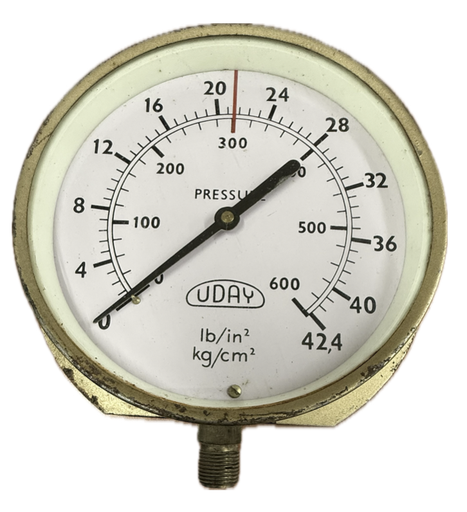 [1700] PRESSURE GAUGE 6" 40BAR/600PSI 3/8" BOTTOM UDAY