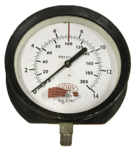 [1715] PRESSURE GAUGE 8" 14BAR/200PSI 1/2" BOTTOM UDAY
