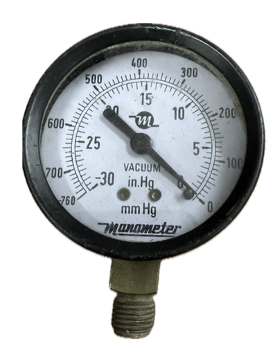 [1719] VACUUM GAUGE 2-1/2" 0 IN HG,-30 IN HG 1/4" BOTTOM CONNECTION MANOMETER
