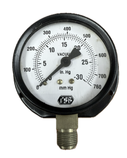 [1721] VACUUM GAUGE 3" -30 IN HG,-760MM HG 3/8" BOTTOM CONNECTION FGB