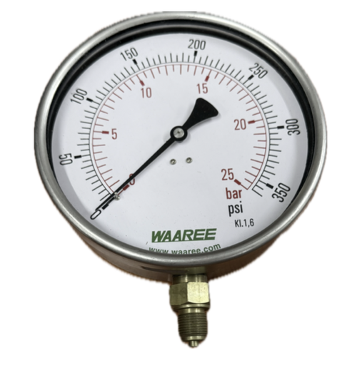 [6125] PRESSURE GAUGE 6" SS 25BAR/350PSI 3/8" BOTTOM WIKA GLYCERINE