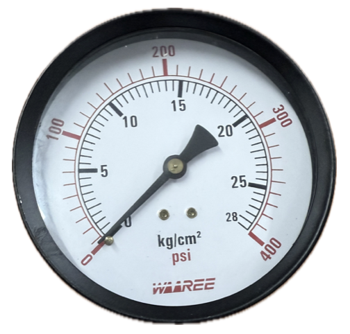 [7502] PRESSURE GAUGE 4" 28BAR/400PSI 3/8" BACK WAREE