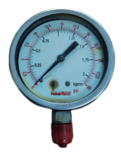 [8315] PRESSURE GAUGE 4" SS 2BAR/30PSI 3/8" BOTTOM GLYCERINE WAREE
