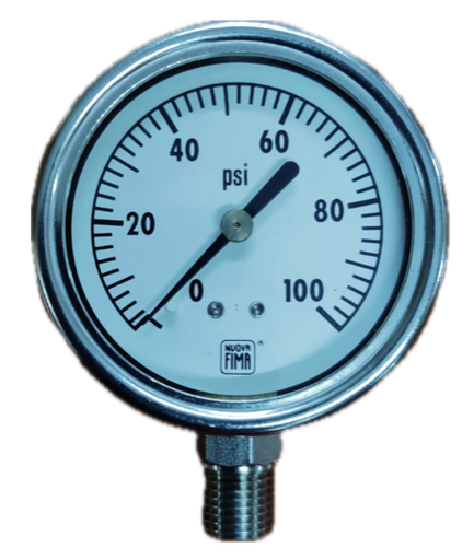 [8317] PRESSURE GAUGE 2-1/2" SS 100PSI 3/8" BOTTOM GLYCERINE NUOVA FIMA