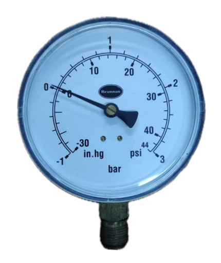 [8318] PRESSURE GAUGE 4" -30INHG-44PSI 3/8" BOTTOM BRANNAN