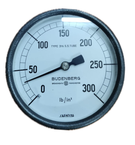 [8321] PRESSURE GAUGE 4" SS 300PSI 3/8" BACK GLYCERINE BUDENBERG