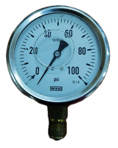 [8324] PRESSURE GAUGE 4" SS 100PSI 1/2" BOTTOM GLYCERINE WIKA