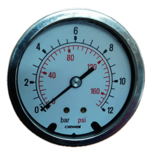 [8339] PRESSURE GAUGE 2-1/2" SS 12BAR/160PSI 1/4" BACK GLYCERINE CEWAL