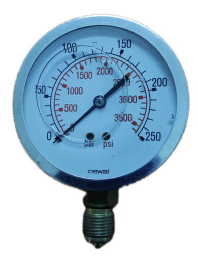 [8347] PRESSURE GAUGE 4" SS 250BAR/3500PSI 1/2" BOTTOM CEWAL GLYCERINE
