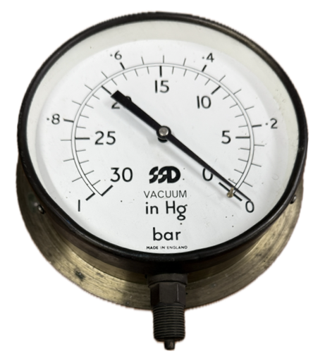 [11742] VACUUM GAUGE 6" 0- (-1) BAR 3/8" BOTTOM CONNECTION SSD BRASS